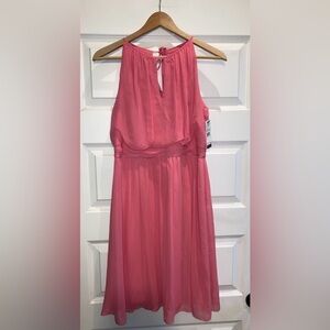 NWT Adrianna Papell Halter Blouson Chiffon Drape Coral Pink Party Dress Size 8